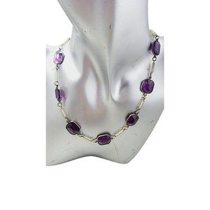 Antique Sterling Art Deco Frosted Glass Tubular & Bezel Set Crystal Necklace